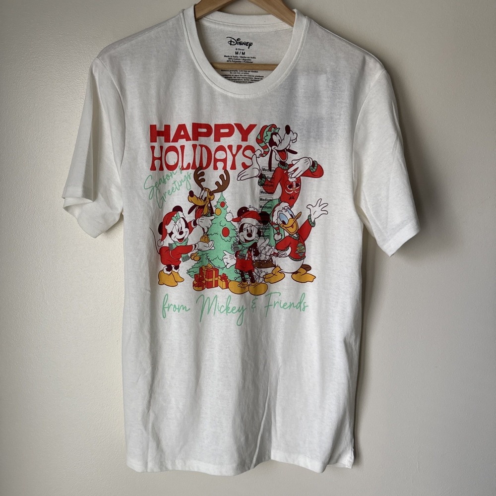 Disney Happy Holidays From Mickey and Friends Womens Size M White Casual NWT